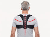 The brace draws the shoulders back and stacks the spine