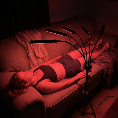 Customer on a couch under the Red Light Lantern