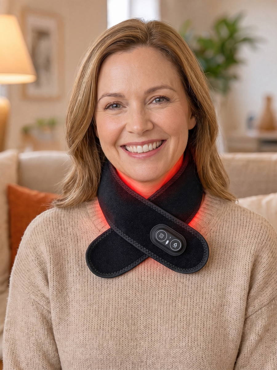 Woman wearing the OptimalNeck Pro at home